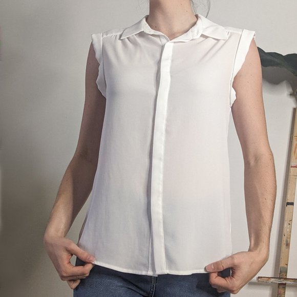 Pleione White Button Up Blouse Tank - Picture 4 of 5